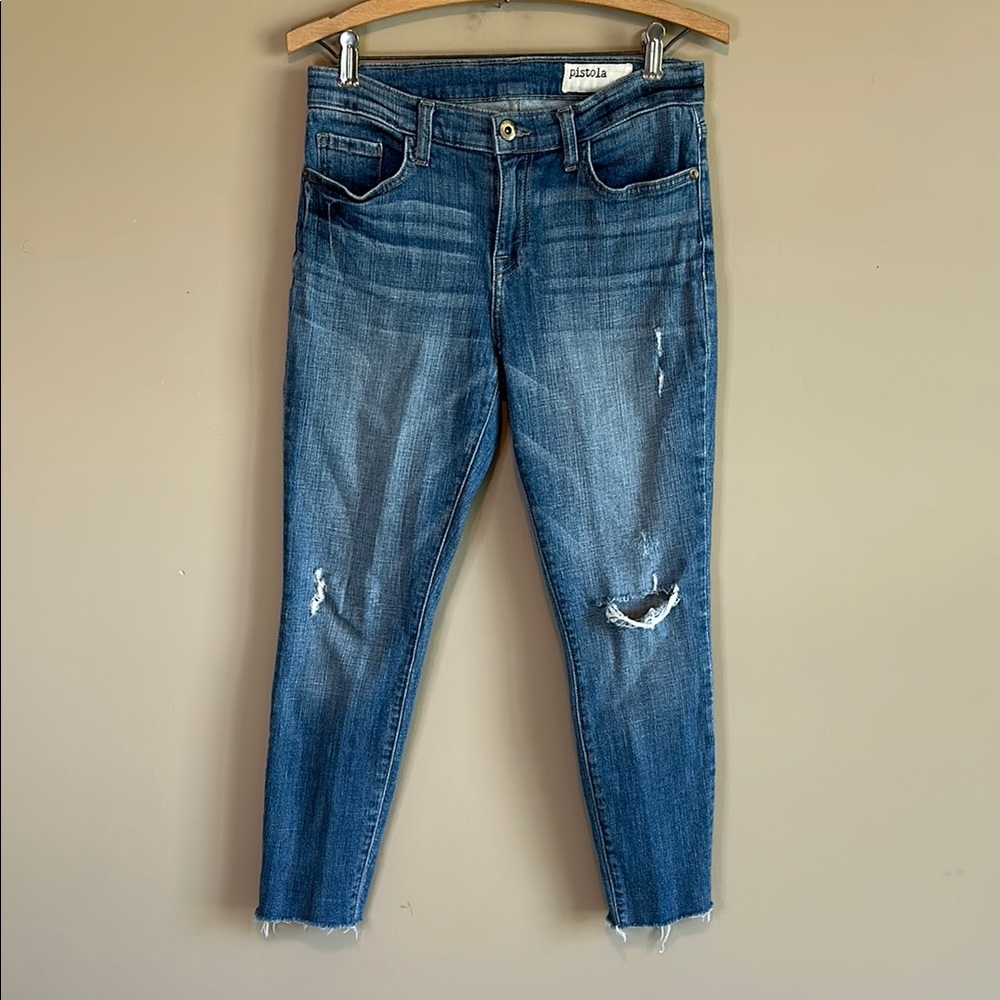 Pistola Blue Ankle Cropped Distressed Jeans